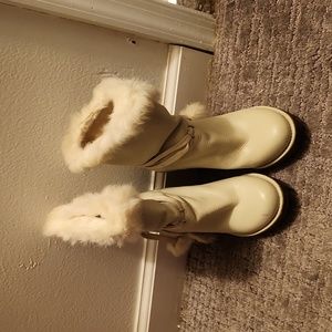 Leather & fur off white heels